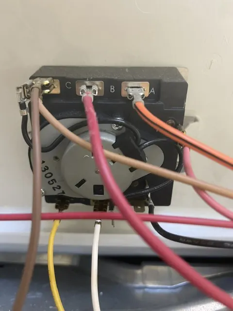 Dryer timer terminals with wiring attached